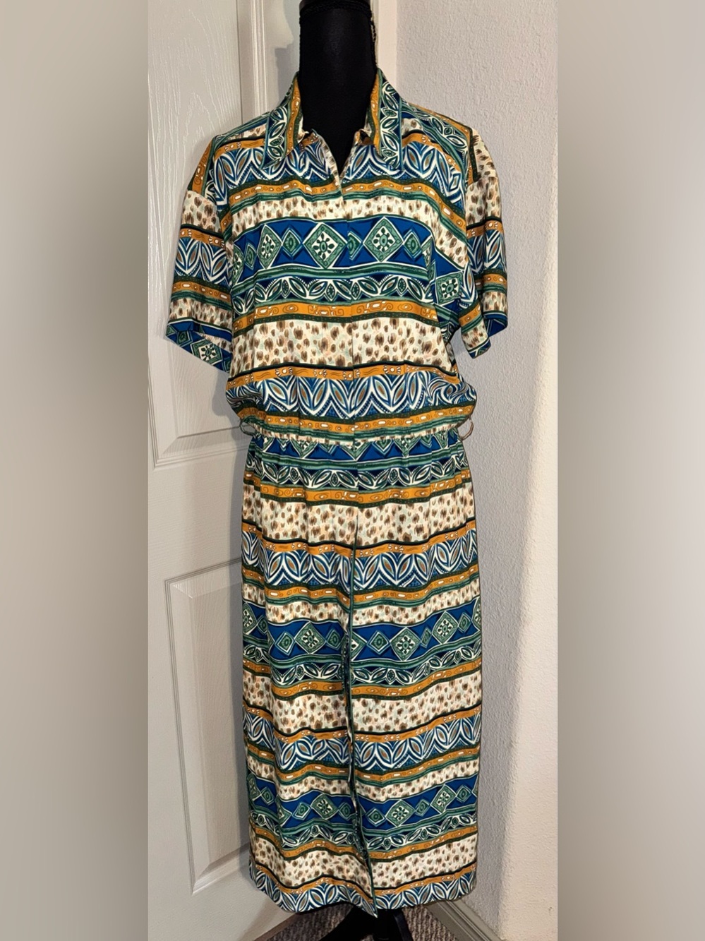 Sag Harbor Teal, Mustard & Cream Printed Dress